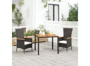 8720845799922 - Bonnevie - 3-tlg Garten-EssgruppeGartenmöbel Set mit Kissen Schwarz Poly Rattan vidaXL