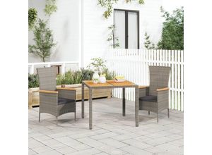 8720845799984 - Bonnevie - 3-tlg Garten-EssgruppeGartenmöbel Set mit Kissen Grau Poly Rattan vidaXL