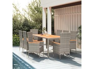 8720845800079 - Bonnevie - 9-tlg Garten-EssgruppeGartenmöbel Set mit Kissen Grau Poly Rattan vidaXL