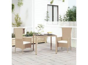 8720845800253 - Bonnevie - 3-tlg Garten-EssgruppeGartenmöbel Set mit Kissen Beige Poly Rattan vidaXL