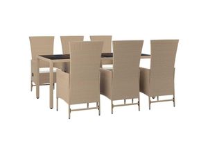 8720845800345 - 7-tlg Garten-Essgruppe mit Kissen Beige Poly Rattan Vidaxl