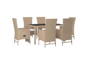 8720845800369 - 7-tlg Garten-Essgruppe mit Kissen Beige Poly Rattan Vidaxl