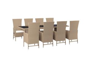 8720845800376 - Vidaxl - 9-tlg Garten-Essgruppe mit Kissen Beige Poly Rattan