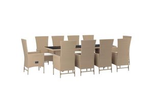 8720845800383 - Vidaxl - 11-tlg Garten-Essgruppe mit Kissen Beige Poly Rattan