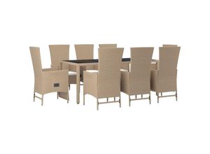 8720845800390 - Bonnevie - 9-tlg Garten-EssgruppeGartenmöbel Set mit Kissen Beige Poly Rattan vidaXL