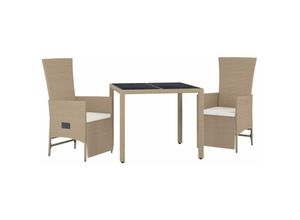 8720845800406 - Vidaxl - 3-tlg Garten-Essgruppe mit Kissen Beige Poly Rattan