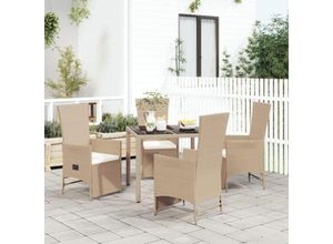 8720845800413 - 5-tlg Garten-Essgruppe，Gartenmöbel Set mit Kissen Beige Poly Rattan vidaXL