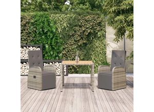 8720845800550 - Bonnevie - 3-tlg Garten-EssgruppeGartenmöbel Set mit Kissen Grau Poly Rattan vidaXL