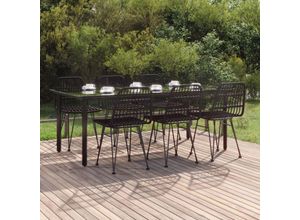 8720845818845 - 7-tlg Garten-Essgruppe，Gartenmöbel Set Schwarz Poly Rattan vidaXL