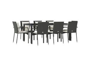 8720845818913 - Bonnevie - 9-tlg Garten-EssgruppeGartenmöbel Set mit Kissen Schwarz Poly Rattan vidaXL