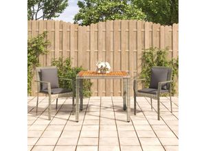 8720845819040 - 3-tlg Garten-Essgruppe，Gartenmöbel Set mit Kissen Grau Poly Rattan vidaXL