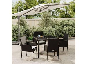 8720845819354 - 5-tlg Garten-Essgruppe，Gartenmöbel Set mit Kissen Schwarz Poly Rattan vidaXL