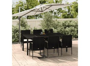 8720845819385 - Bonnevie - 7-tlg Garten-EssgruppeGartenmöbel SetGartenmöbel Set mit Kissen Schwarz Poly Rattan vidaXL