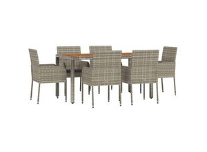 8720845819552 - Bonnevie - 7-tlg Garten-EssgruppeGartenmöbel SetGartenmöbel Set mit Kissen Grau Poly Rattan vidaXL