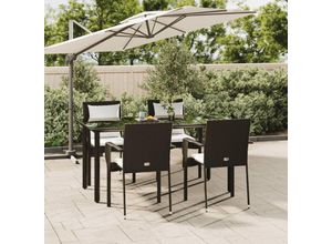 8720845820459 - Bonnevie - 5-tlg Garten-EssgruppeGartenmöbel Set mit Kissen Schwarz Poly Rattan vidaXL