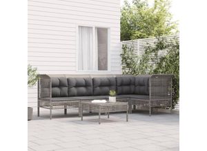 8720845860349 - Bonnevie - 6-tlg Garten-Lounge-SetGartenmöbel-Set mit Kissen Grau Poly Rattan vidaXL