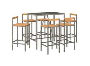 8720845880767 - Vidaxl - 7-tlg Gartenbar-Set Grau Poly Rattan & Massivholz Akazie