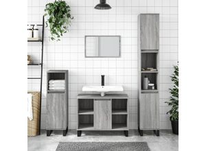 8720845936808 - Bonnevie - 3-tlg Badmöbel-SetBadezimmermöbel Grau Sonoma Holzwerkstoff vidaXL 8720845936808 - Bonnevie - 3-tlg Badmöbel-SetBadezimmermöbel Grau Sonoma Holzwerkstoff vidaXL