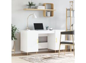 8720845945671 - Bonnevie - ComputertischSchreibtisch Hochglanz-Weiß 140x50x75 cm Holzwerkstoff vidaXL