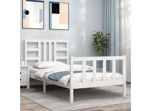 8720845971076 - MassivholzbettSchlafzimmerbett mit Kopfteil Weiß 90x190 cm vidaXL446458