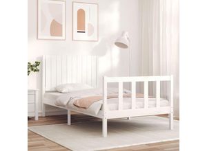 8720845981075 - MassivholzbettSchlafzimmerbett mit Kopfteil Weiß 100x200 cm vidaXL589207