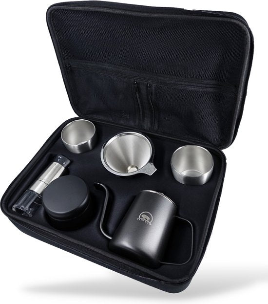 8720849991421 - Tamarow™ Slow Coffee Travel Set - Filterkaffee-Set mit Kaffeemühle und Tassen - Kaffeemaschine - Schwanenhals-Wasserkocher - Cafetière - Pour Over - 2 Personen