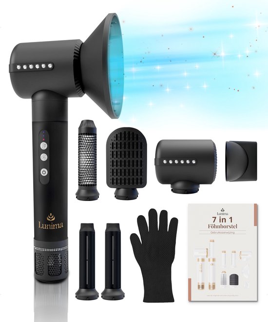 8720865025056 - Hyper Edition Lockenstab - 7 in 1 Multistyler - Haartrocknerbürste - Lockenbürste - Haartrockner - 7 Aufsätze - Geeignet für alle Haartypen - Haartrockner - Schwarz