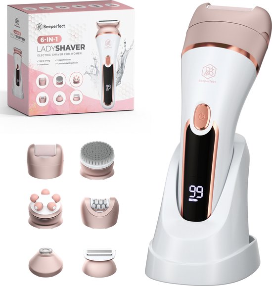 8720865048321 - Beeperfect® 6 in 1 Ladyshaves für Frauen - Epilierer - Damenrasierer - Bikini-Trimmer - Wiederaufladbar - Wasserdicht - 6 Aufsätze