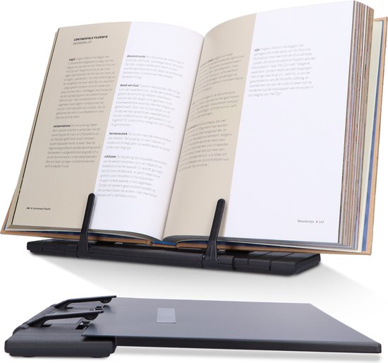 8720865397078 - Verstellbarer Buchständer - Buchhalter mit 7 Ständern - Kochbuchhalter Metall - Tablet-Halter Schwarz - Rutschfester Leseständer - Buchständer