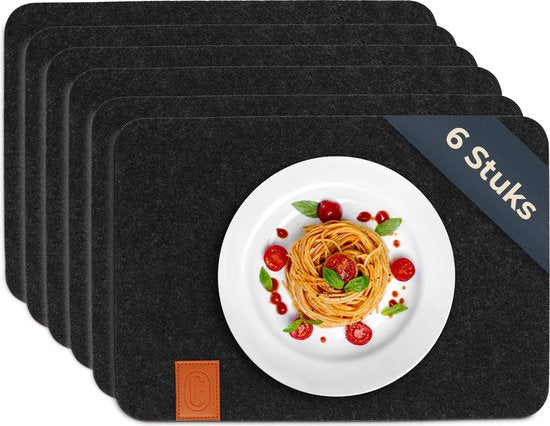 8720865397085 - Tischsets - 6er Set - Filz - Anthrazit - 44 x 30cm - 5mm dick - Rutschfest - Hitzebeständig - Langlebig 8720865397085 - Tischsets - 6er Set - Filz - Anthrazit - 44 x 30cm - 5mm dick - Rutschfest - Hitzebeständig - Langlebig