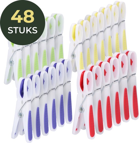 8720865397276 - Wäscheklammern 48 Stück - Kunststoff-Wäscheklammern - Satz von 48 Kunststoff-Wäscheklammern - Wäscheständer Wäscheklammern 10 Kg - 4 Farben