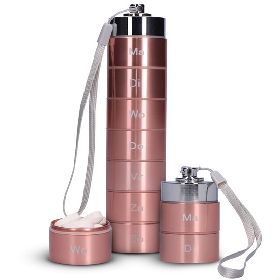 8720865397375 - Pillenbox 7 Tage - Herausnehmbare Pillenbox - Pillenbox mit 7 Fächern - Medikamentenbox mit stabilem Verschluss - Hülse - Wasserdicht - Pink