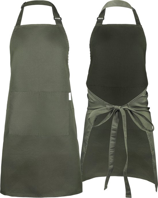 8720865397436 - Küchenschürze - Wasser- und schmutzabweisend - Professionelle Kochschürze - Schürze für Frauen und Männer - Catering-Schürze - Unisex - Verstellbare Schnalle - Extra große Fächer - Grün