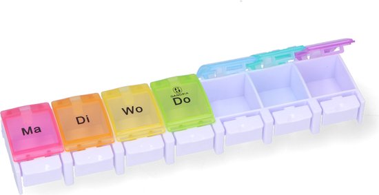 8720865397719 - Pillenbox 7 Tage - Pillenbox - Pillenbox mit 7 Fächern - Medizinbox mit stabilem Verschluss - Große Fächer - Verschiedene Farben