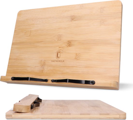 8720865397726 - Verstellbarer Buchständer - Buchständer mit 5 Ständern - Buchständer Bambus - Tablet-Halter - Kochbücher und Lesebücher