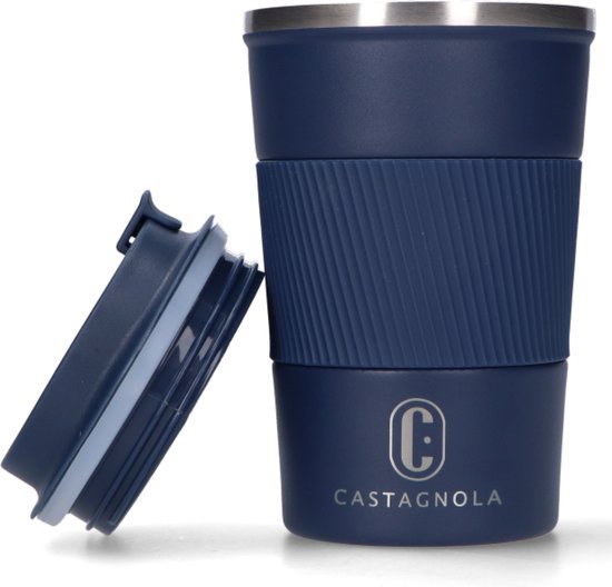8720865397870 - Thermos Cup - Kaffeebecher To Go - Reisebecher für Kaffee und Tee - Teebecher - 380 ML - Edelstahl - Blau