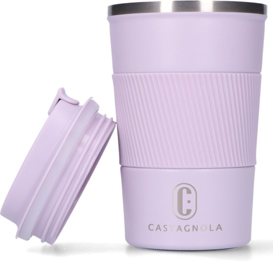 8720865397894 - Thermos Cup - Kaffeebecher To Go - Reisebecher für Kaffee und Tee - Teebecher - 380 ML - Edelstahl - Light Purple
