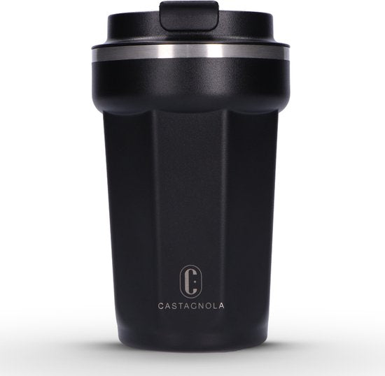 8720865397924 - Thermos Cup - Kaffeebecher To Go - Reisebecher für Kaffee und Tee - Teebecher - 380 ML - Edelstahl - Schwarz - Octagon