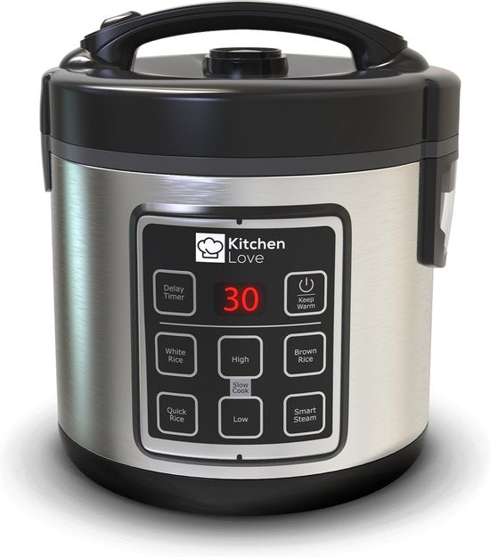 8720865541129 - Reiskocher mit Dampfgarer - 12L - Multikocher - Reiskocher - Slow Cooker - Schwarzer Edelstahl