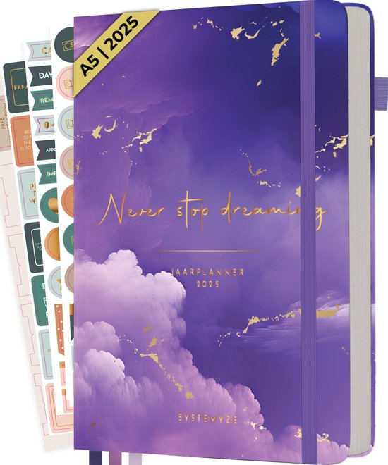 8720865582542 - Agenda 2025 Erwachsene - Planer - Journal - Organizer - Inklusive Stickerblätter - A5 Format - Lila