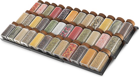 8720865582627 - Gewürzregal Schublade für 36 Gewürztöpfe - ausziehbar - 9er Set - Gewürzorganisation - Gewürzregal - Gewürzregal - Edelstahl