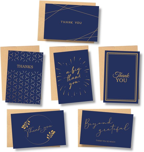 8720865982021 - Partizzle 36x Luxus-Dankeskarten mit Umschlägen Set - Dankeskarten - Postkarten - Kartenset - 15x10 cm - Marineblau & Gold 8720865982021 - Partizzle 36x Luxus-Dankeskarten mit Umschlägen Set - Dankeskarten - Postkarten - Kartenset - 15x10 cm - Marineblau & Gold
