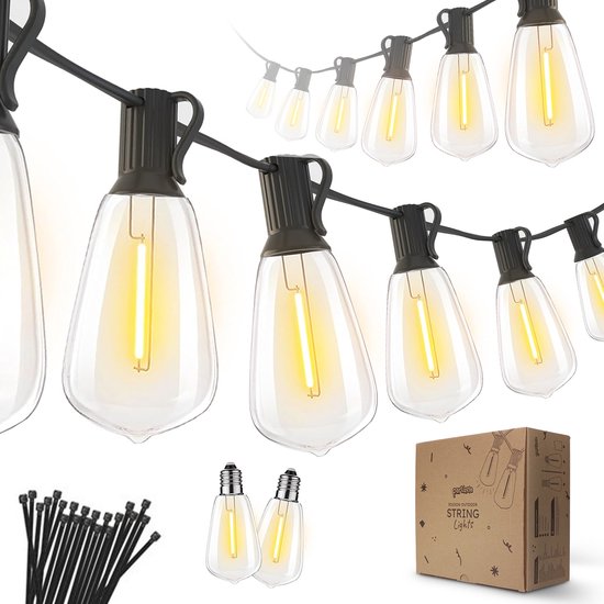 8720865982045 - Partizzle 15m LED Lichterkette Edison - 25 Lampen Girlande - Wasserfeste Lichtergirlande für Terrasse und Camping - Weihnachtsbeleuchtung   Gartenbeleuchtung - 2700k   Warmweiß