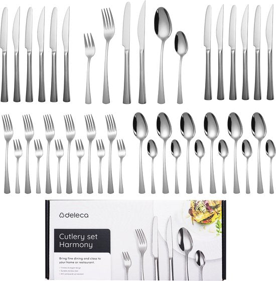 8720865982250 - 6-Personen-Besteck-Set Harmony - Löffel Messer Gabeln Steakmesser & Kuchengabeln - spülmaschinenfest - Weihnachtsgeschenk-Besteck - Silber Edelstahl 8720865982250 - 6-Personen-Besteck-Set Harmony - Löffel Messer Gabeln Steakmesser & Kuchengabeln - spülmaschinenfest - Weihnachtsgeschenk-Besteck - Silber Edelstahl