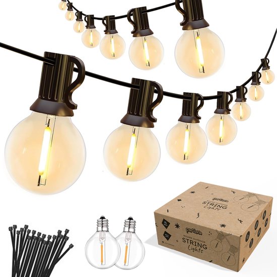 8720865982762 - Partizzle 15m wasserdichte Lichterkette rund - 25 LED Lichtergirlande - Lichtergirlande für Terrasse und Camping - Weihnachtsbeleuchtung   Gartenbeleuchtung - 2700k   Warmweiß