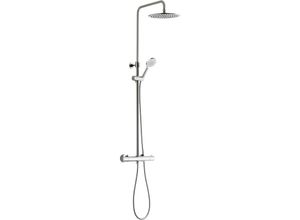 8720869017842 - Ben Lavion Aufputz Regendusche - mit 25 cm Kopfbrause 3 Strahlen Handbrause und Thermostat - Kühlgehäuse und Temperaturbegrenzung - Chrom - Chrom