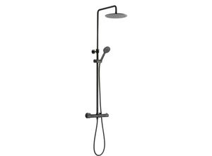 8720869017859 - Ben Lavion Aufputz Regendusche - mit 25 cm Kopfbrause 3 Strahlen Handbrause und Thermostat - Kühlgehäuse und Temperaturbegrenzung - Schwarz Gebürstet