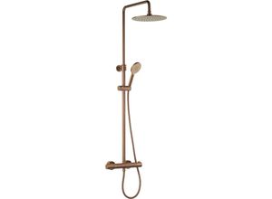 8720869017873 - Ben Lavion Aufputz Regendusche - mit 25 cm Kopfbrause 3 Strahlen Handbrause und Thermostat - Kühlgehäuse und Temperaturbegrenzung - Kupfer Bebürstet