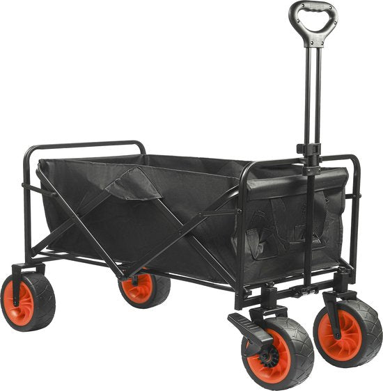 8720872930718 - Niceey Bolderkar - Outdoor-Spielzeug - faltbar - 100KG Tragfähigkeit - 96L - zusammenklappbarer Bolderwagen Transporttrolley - 2 Ständer - waschbares Polyester - 98x50cm - Schwarz