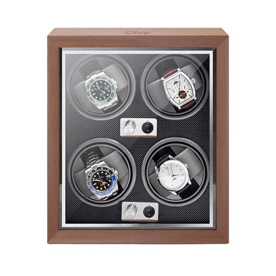 8720892070937 - Wooden Watchwinder - 4 Uhren - Uhrenbeweger - Mit LED Beleuchtung - Uhrenbox